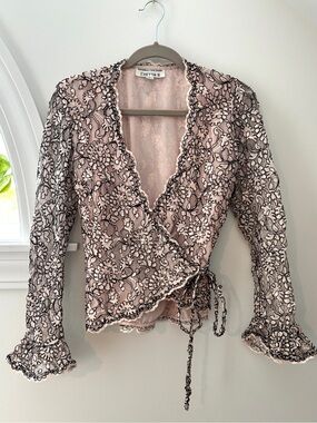 Vintage Chetta B Y2K Lace Wrap Top Blush Pink Long Sleeve Romantic Fairycore